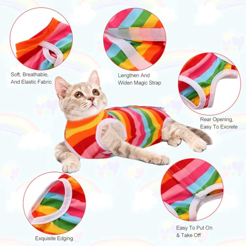 ZIBUYU® Sterilised Dog and Cat Vest, Rainbow Stripe Summer Dress for Pets, Breathable Recovery Onesie, Soft Stretchy Comfort Fit, Adorable Fashion Shirt, S Size, Chest 40cm, Length 35cm, 50g – Rainbow-S ZIBUYU® Sterilised Dog and Cat Vest, Rainbow Stripe Summer Dress for Pets, Breathable Recovery Onesie, Soft Stretchy Comfort Fit, Adorable Fashion Shirt, S Size, Chest 40cm, Length 35cm, 50g – Rainbow-S
